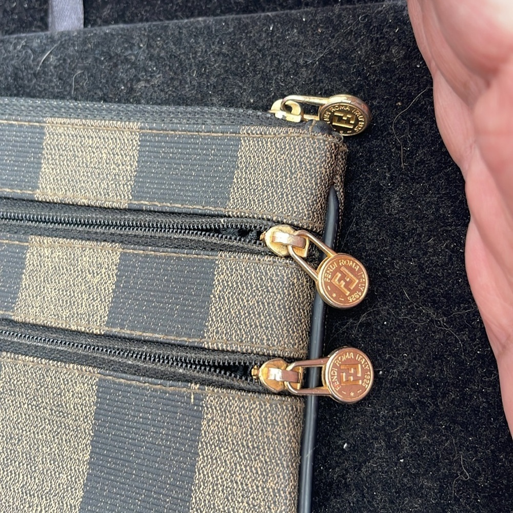 Fendi Authentic Vintage Penguin Stripe Tobacco 3 Zip Clutch/Pouch.MA100 - Picture 6 of 15